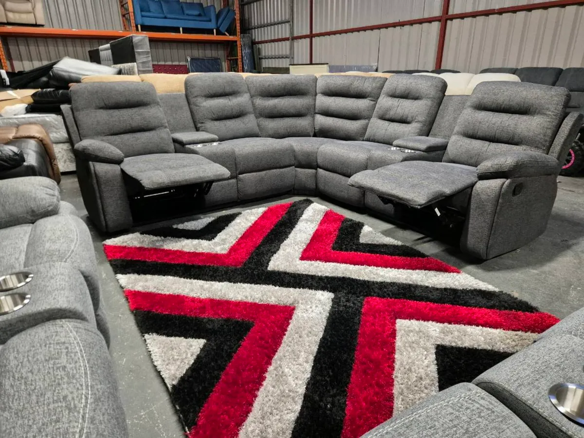 Weekly Sale New Grey Fabric Corner Recliner Sofa - Image 1