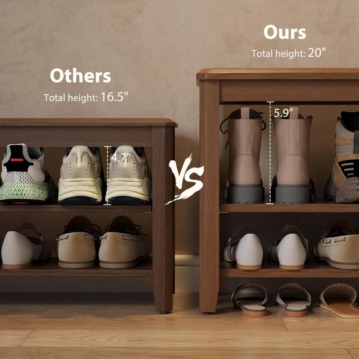 Small Shoe Bench Storage with Seat Wooden Rack - Image 4