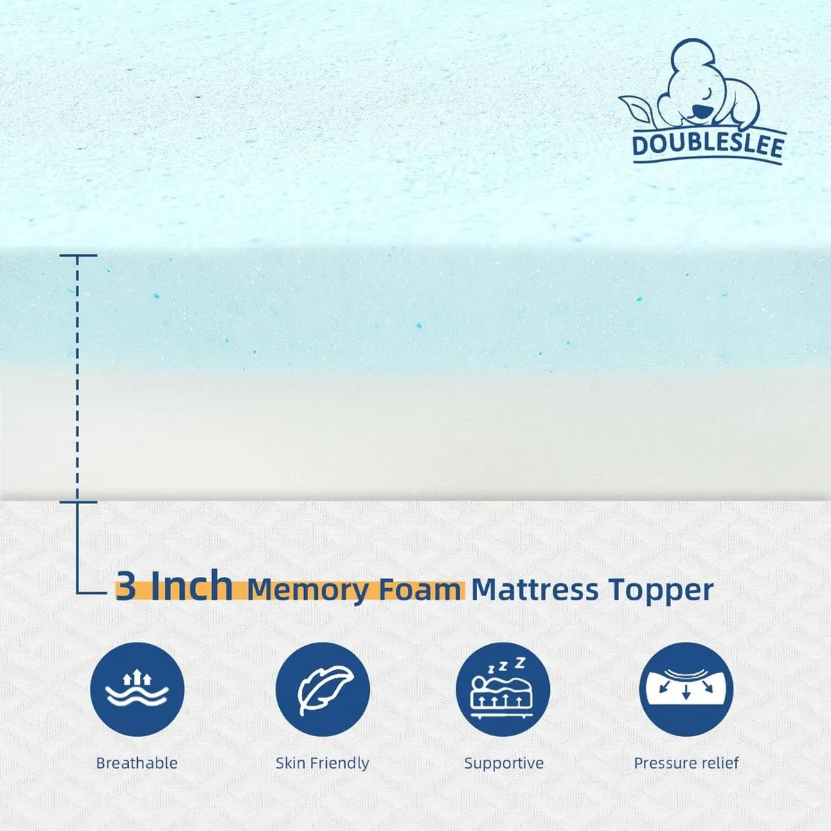 3 Inch Memory Foam Mattress Topper Kingsize Bed - Image 4