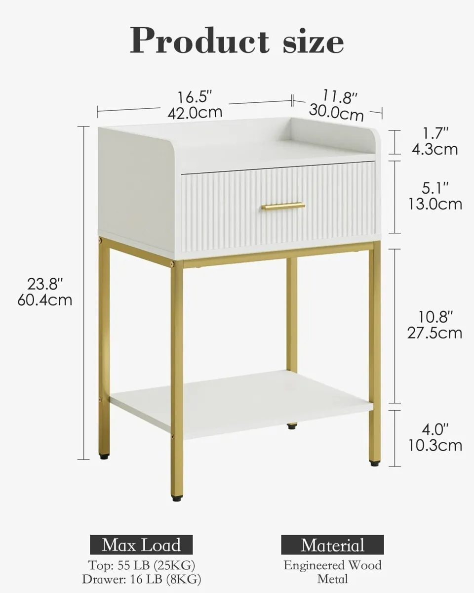 Bedside Table 3-Tier End Small SideTable Nightstan - Image 2