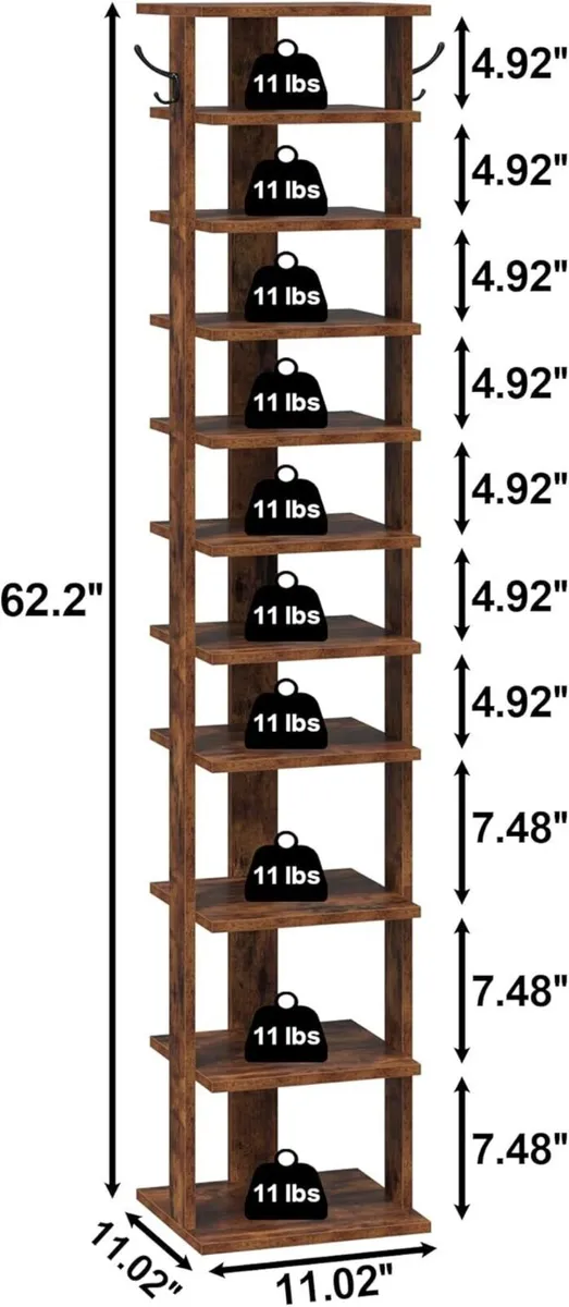 10-Tier Vertical Shoe Rack Corner Tower Slim - Image 3