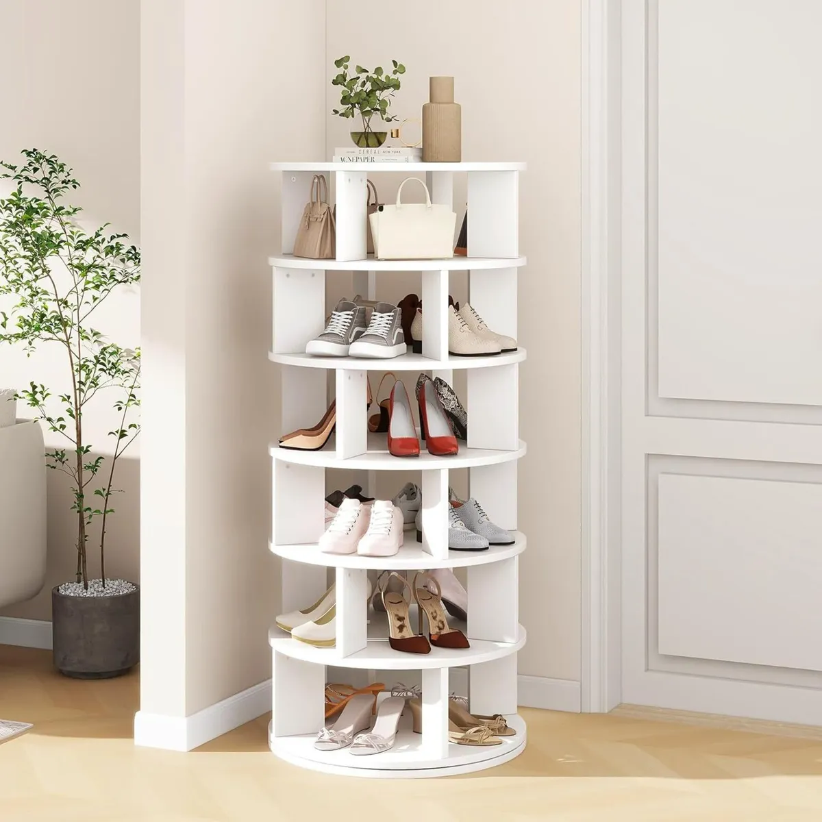 6 Tier Rotating Shoe Rack Wood 360degreesSpinning - Image 2