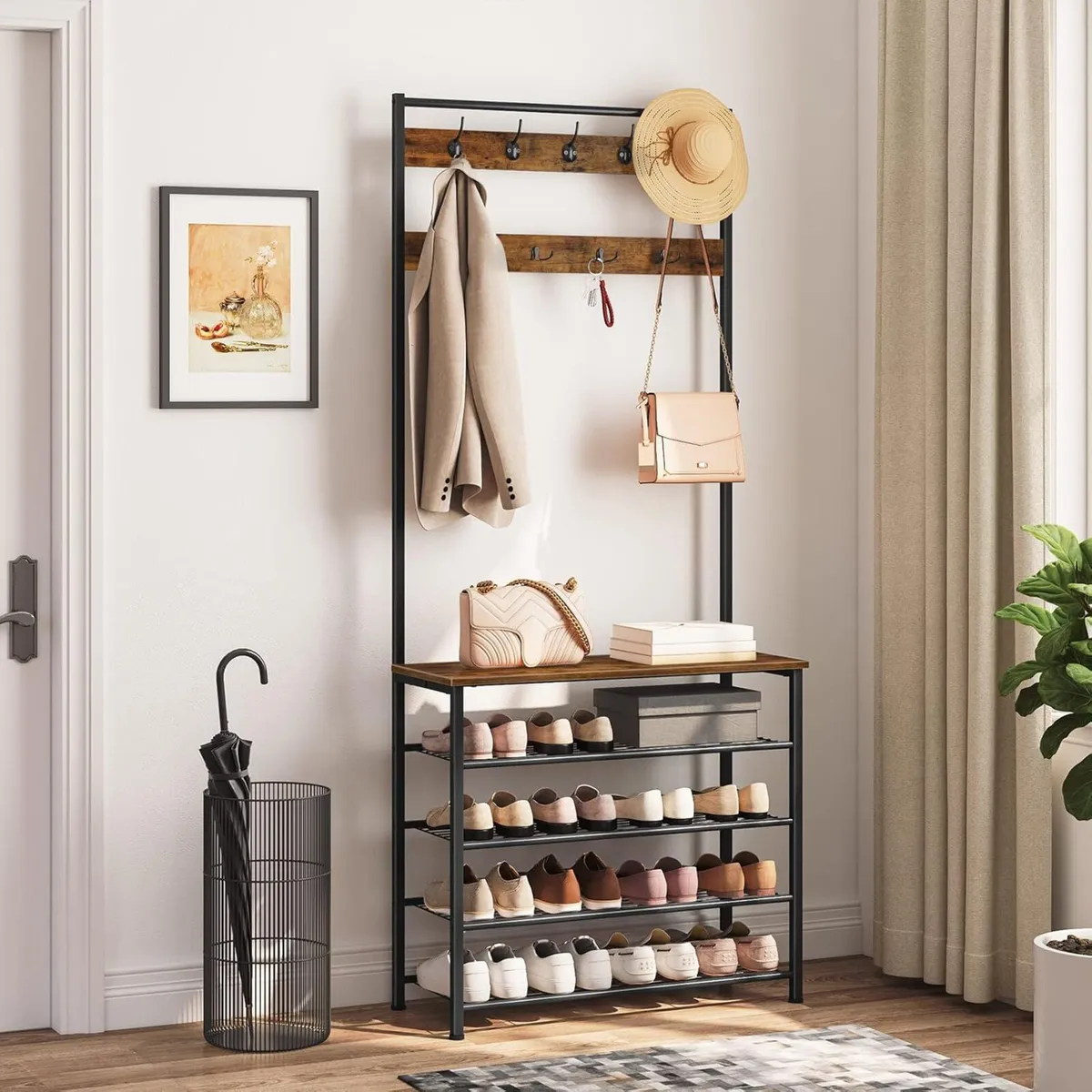 Coat Stand Rack with Shoe Storage Free Standing - Image 2