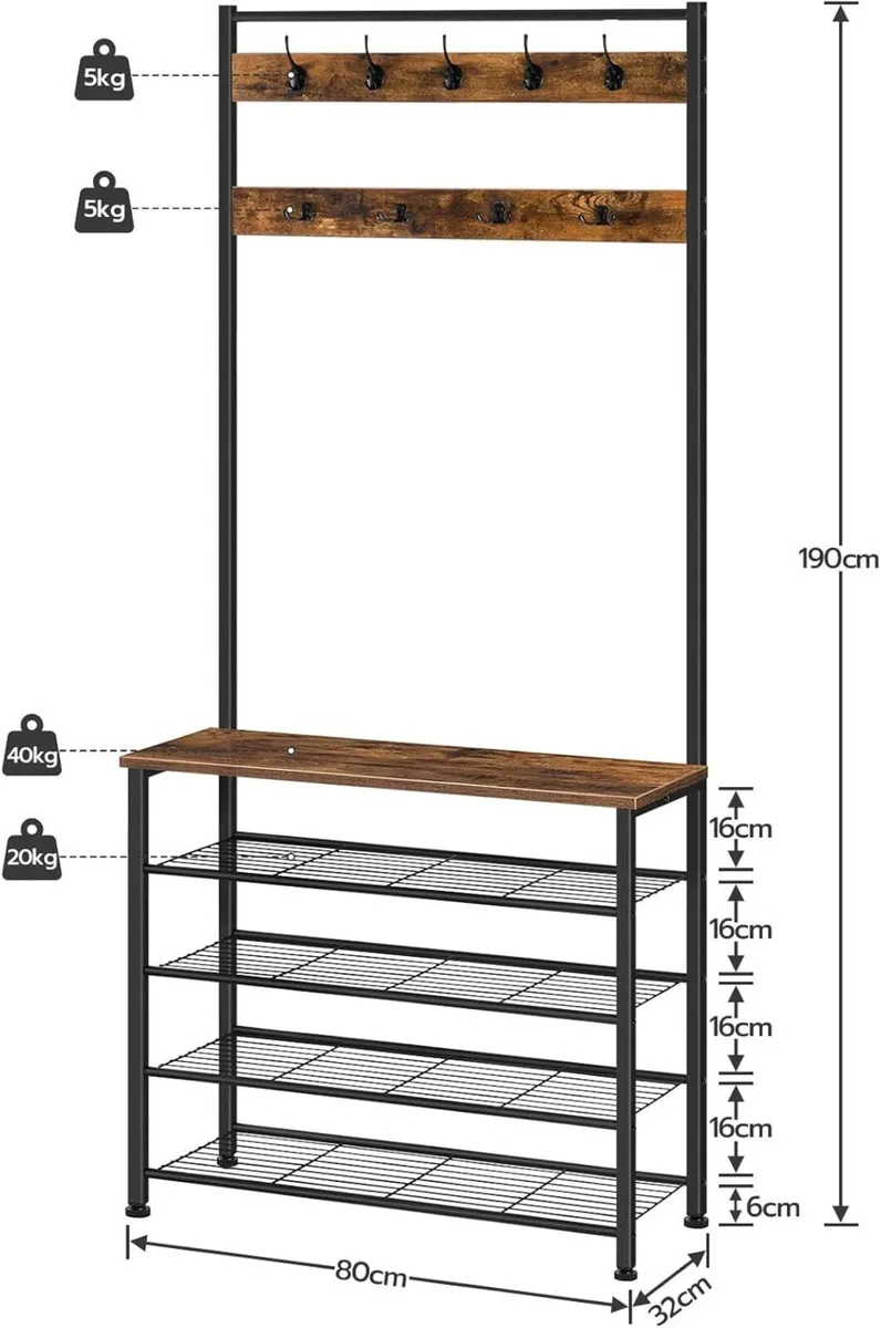 Coat Stand Rack with Shoe Storage Free Standing - Image 3