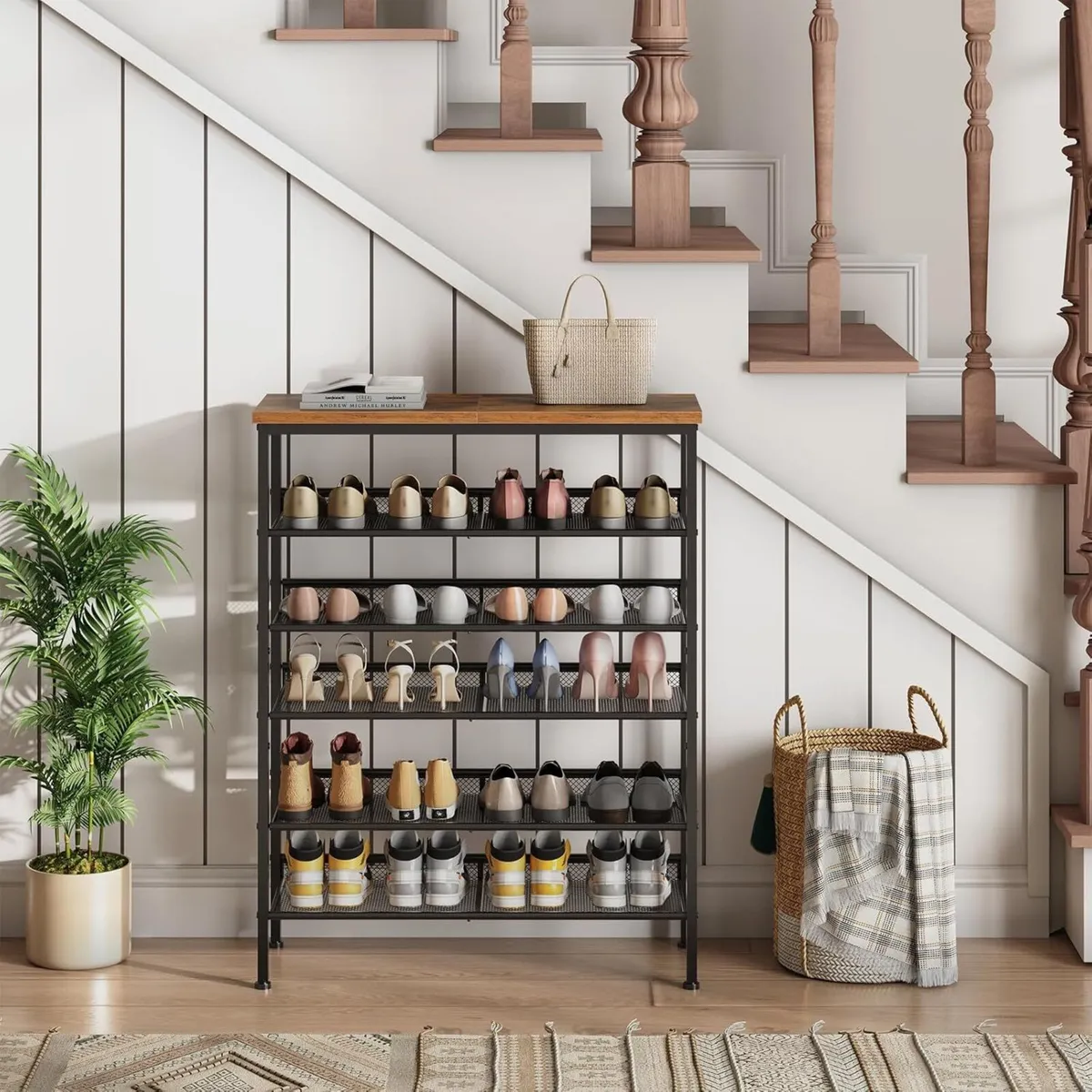 Shoe Rack 6-Tier Storage Cabinet Adjustable Metal - Image 2