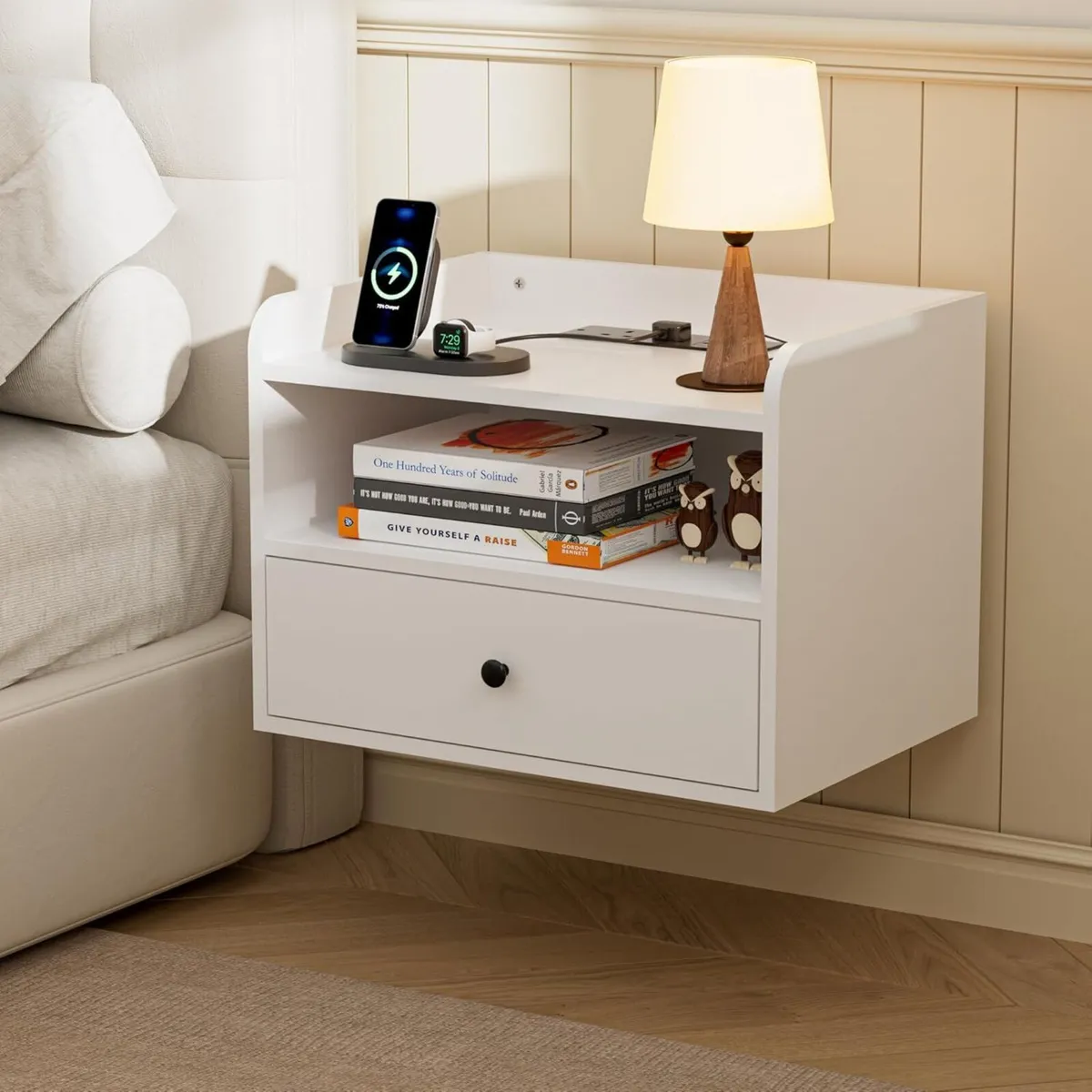 Bedside Table Set of 2 with Drawer and Charging - Image 2