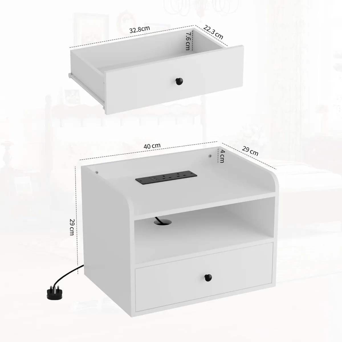 Bedside Table Set of 2 with Drawer and Charging - Image 3