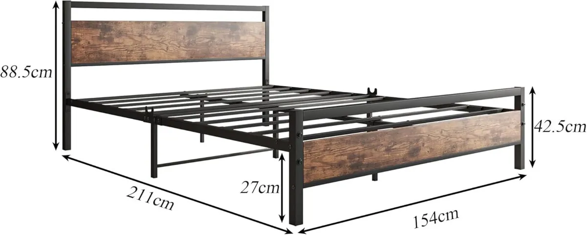 King Size Bed Frame with Wooden Headboard Metal - Image 2
