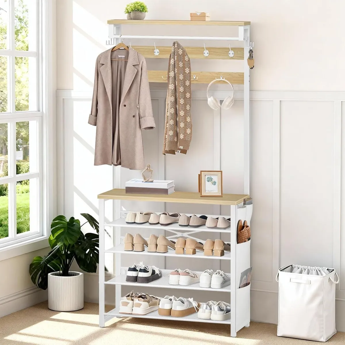 Coat Stand Rack with Shoe Storage Hall Tree - Image 2