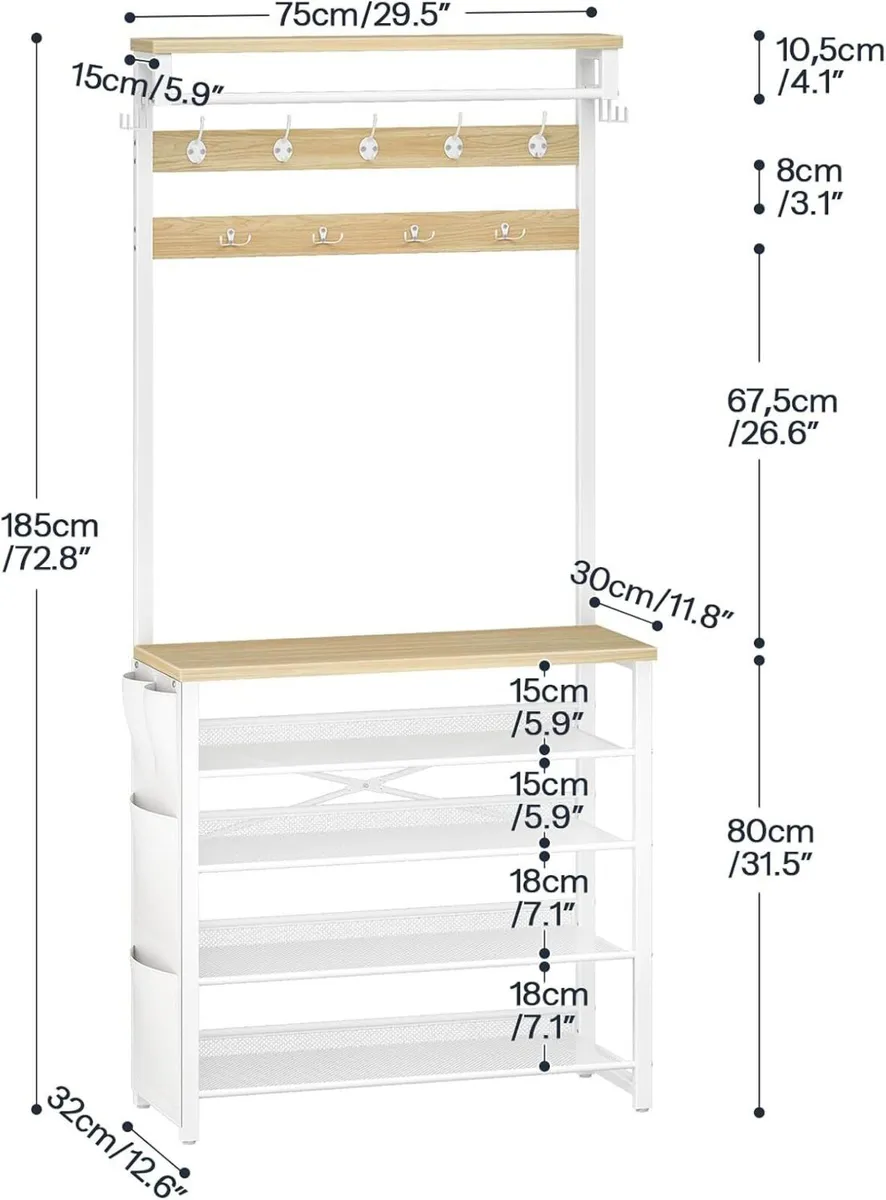 Coat Stand Rack with Shoe Storage Hall Tree - Image 3