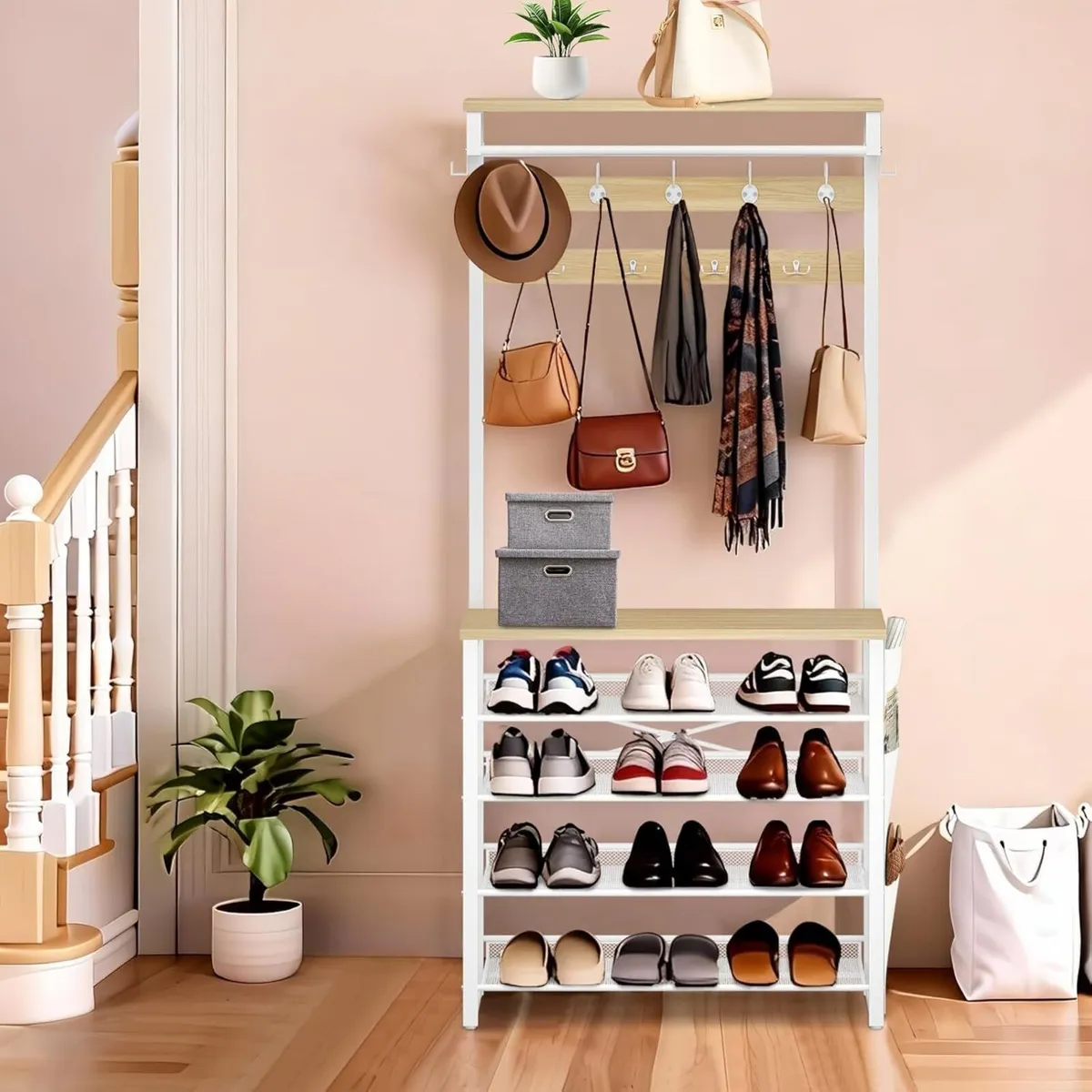 Coat Stand Rack with Shoe Storage Hall Tree - Image 4