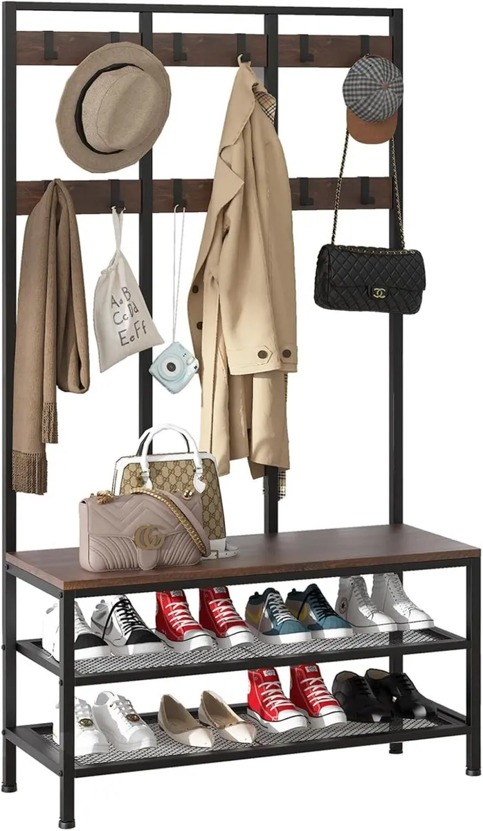 Large Coat Rack Stand Industrial with Hooks and - Image 1