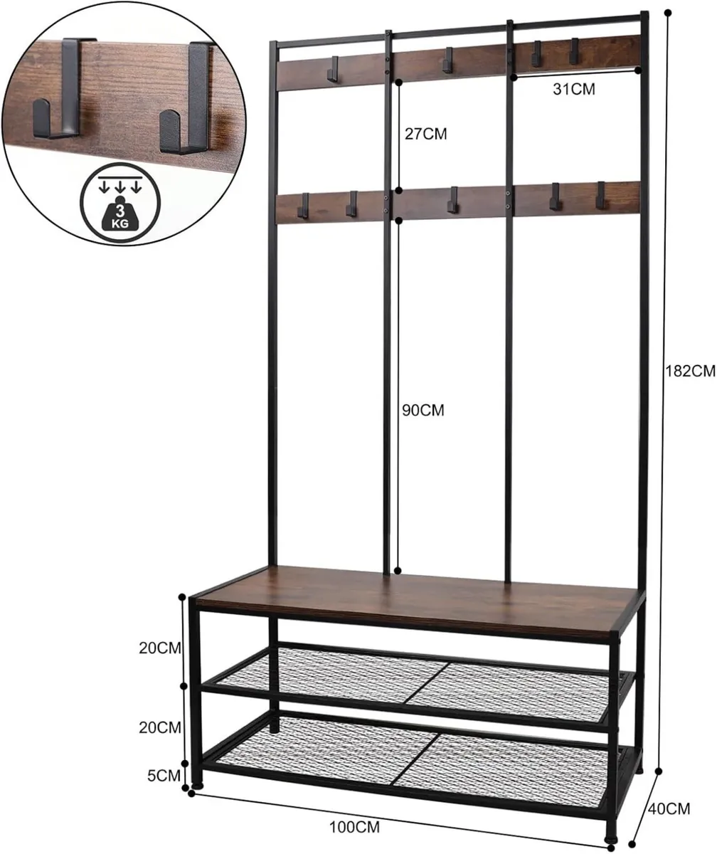 Large Coat Rack Stand Industrial with Hooks and - Image 3