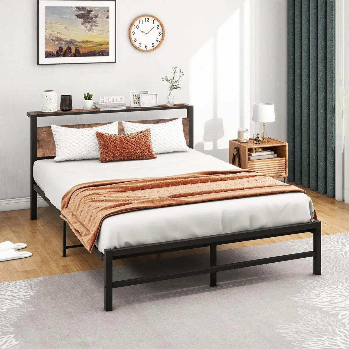 5ft King Metal Platform Bed Frame with Wooden - Image 3