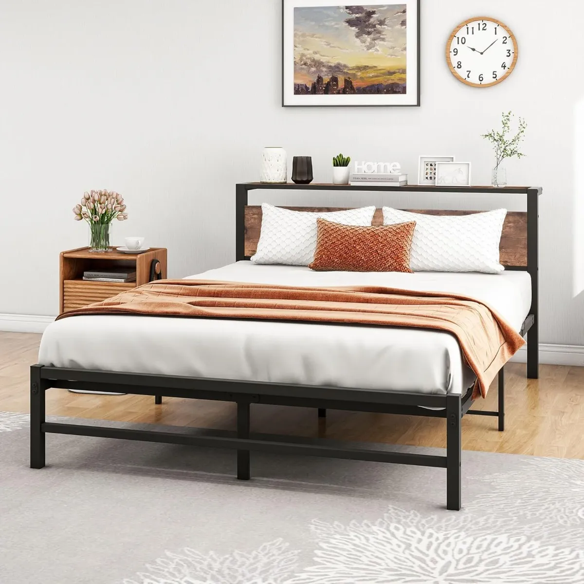 5ft King Metal Platform Bed Frame with Wooden - Image 4
