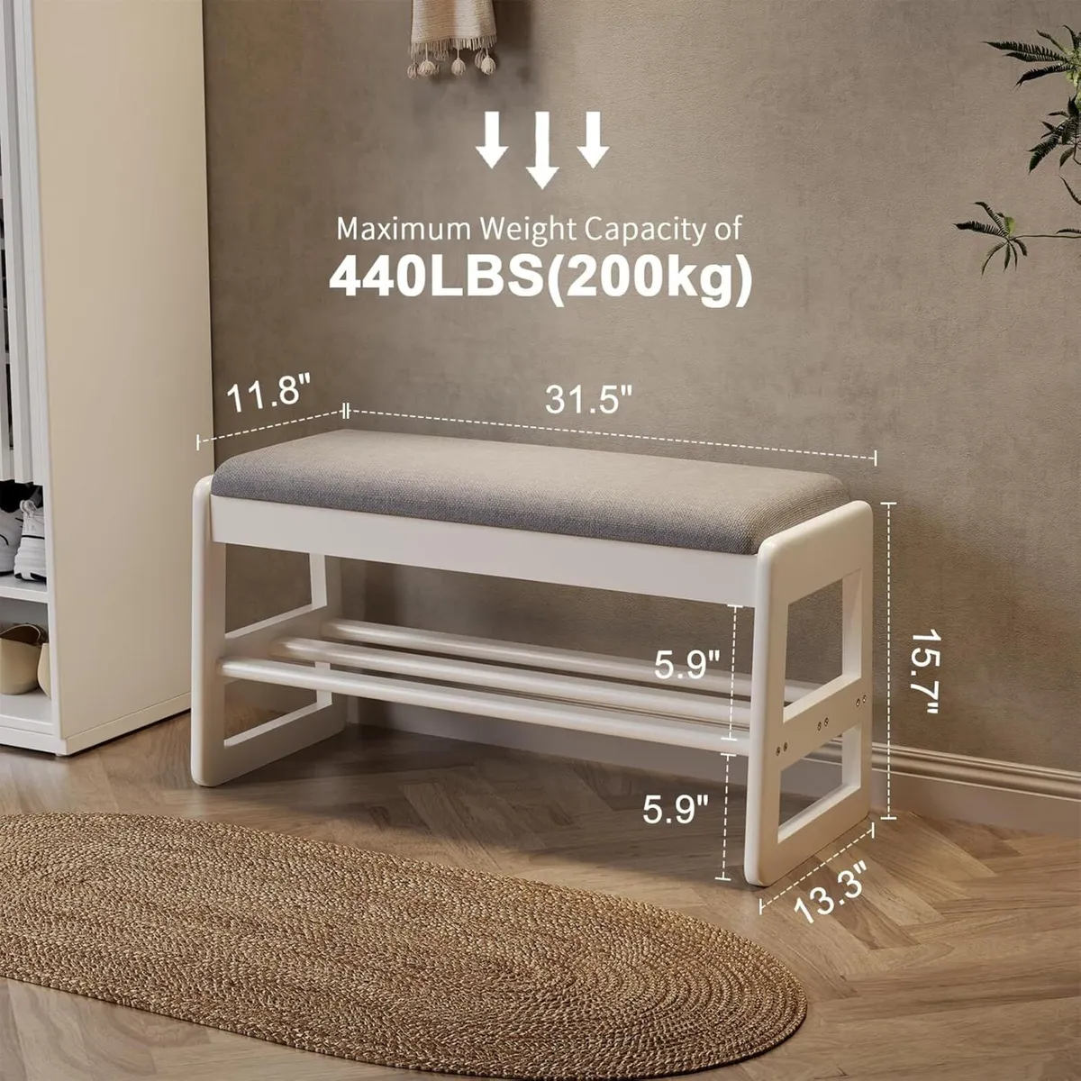 Small Shoe Bench with Cushion Storage Seat Wooden - Image 2