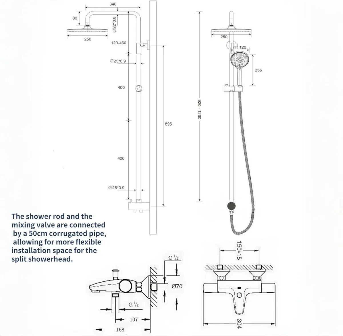 Thermostatic Shower Mixer Set with Solid Brass - Image 2