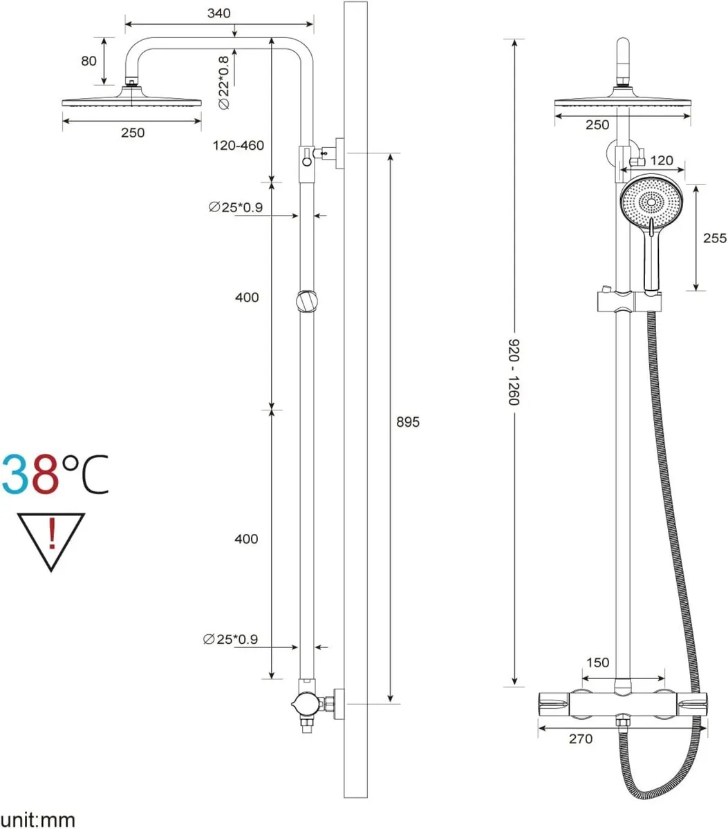 Thermostatic Shower Mixer Set Chrome 25cm Round - Image 2