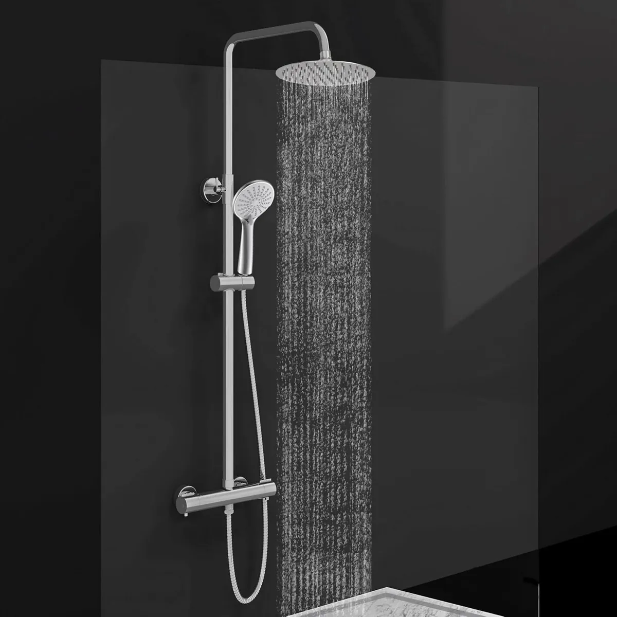 Thermostatic Shower Mixer Set Chrome Round 38 - Image 1