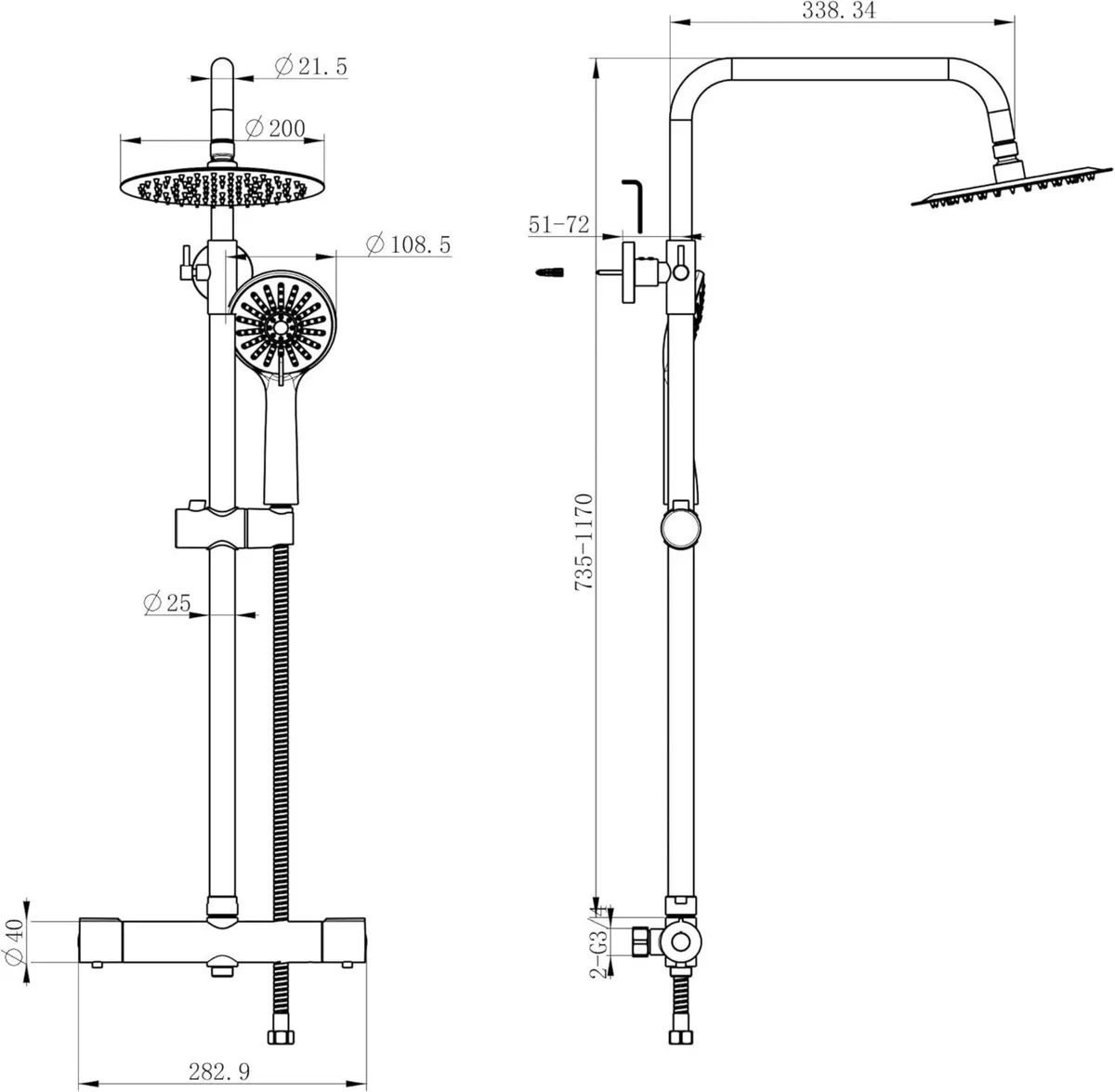 Thermostatic Shower Mixer Set Chrome Round 38 - Image 2