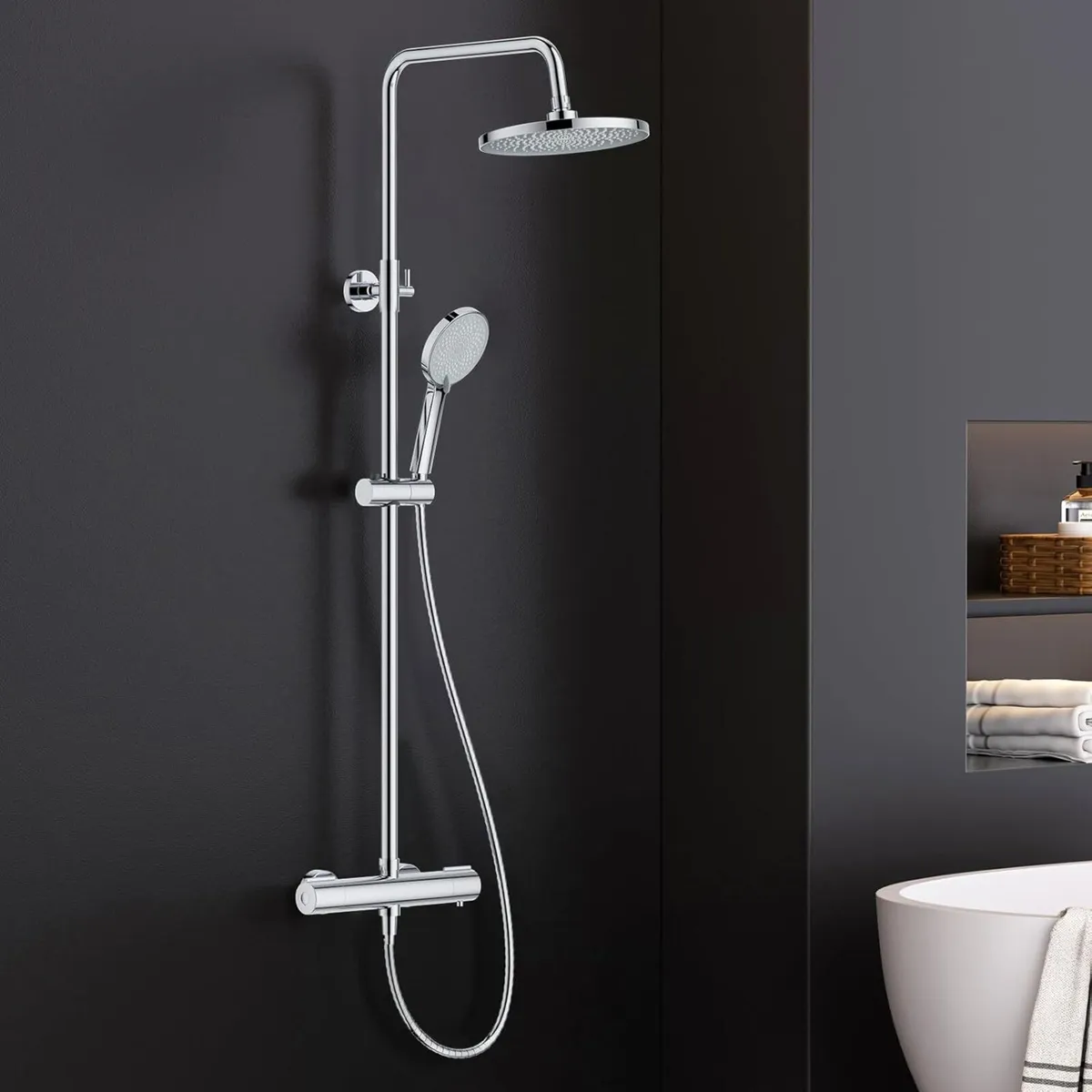 Thermostatic Shower Mixer Set Stainless Steel Bar - Image 1