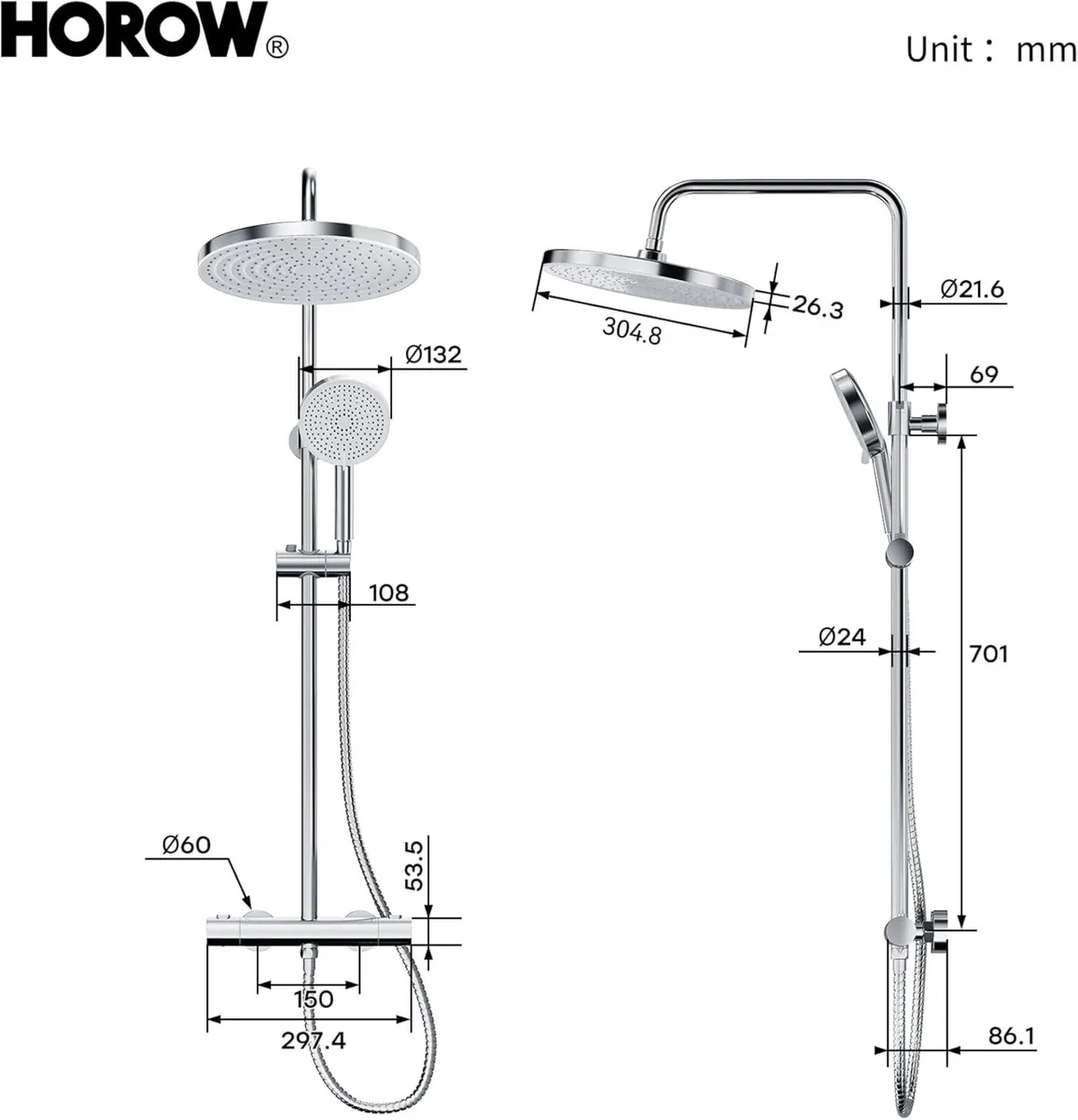 Thermostatic Shower Set - 12 Rainfall Head - Image 2