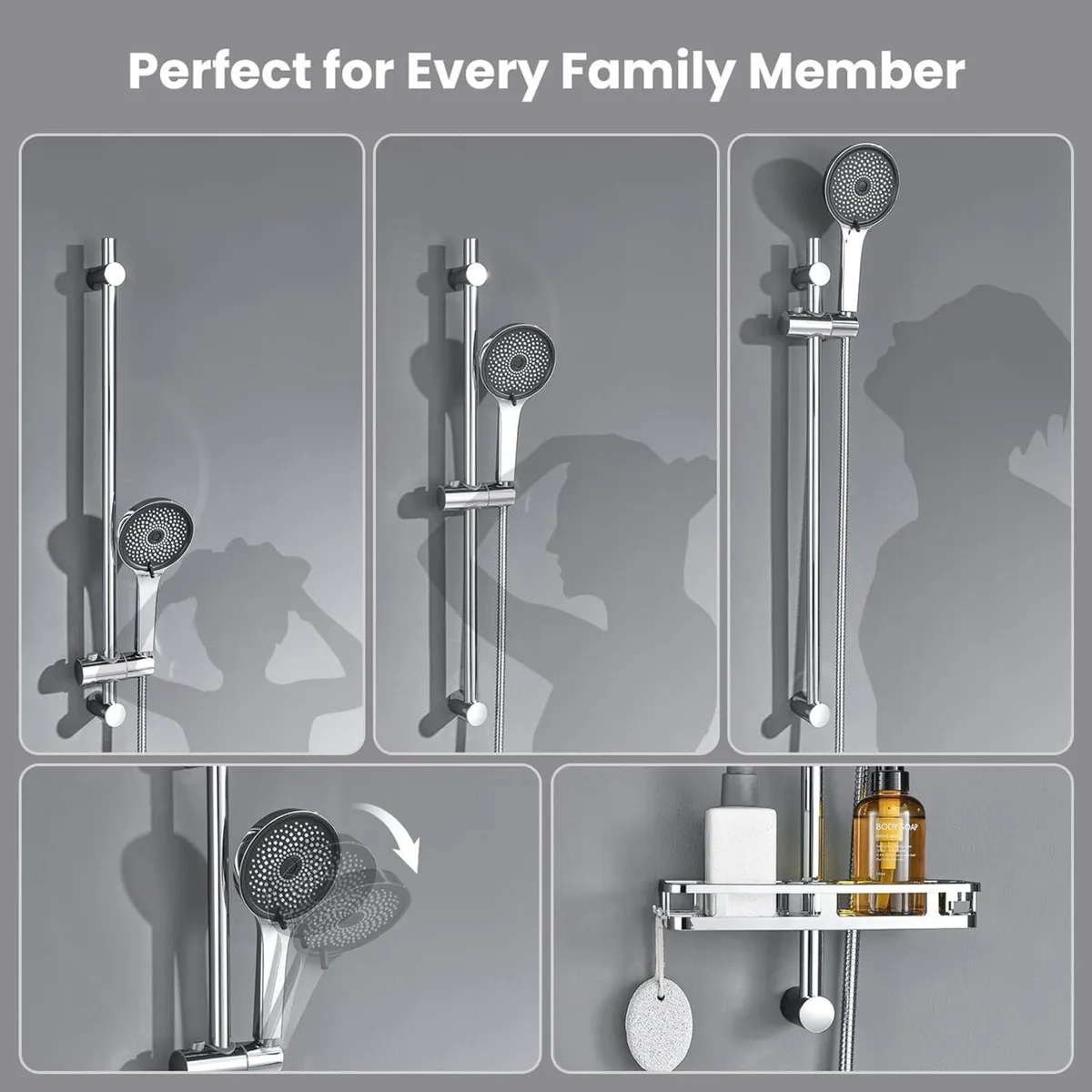 70cm Shower Riser Rail with Soap Dish and 5-Mode - Image 4