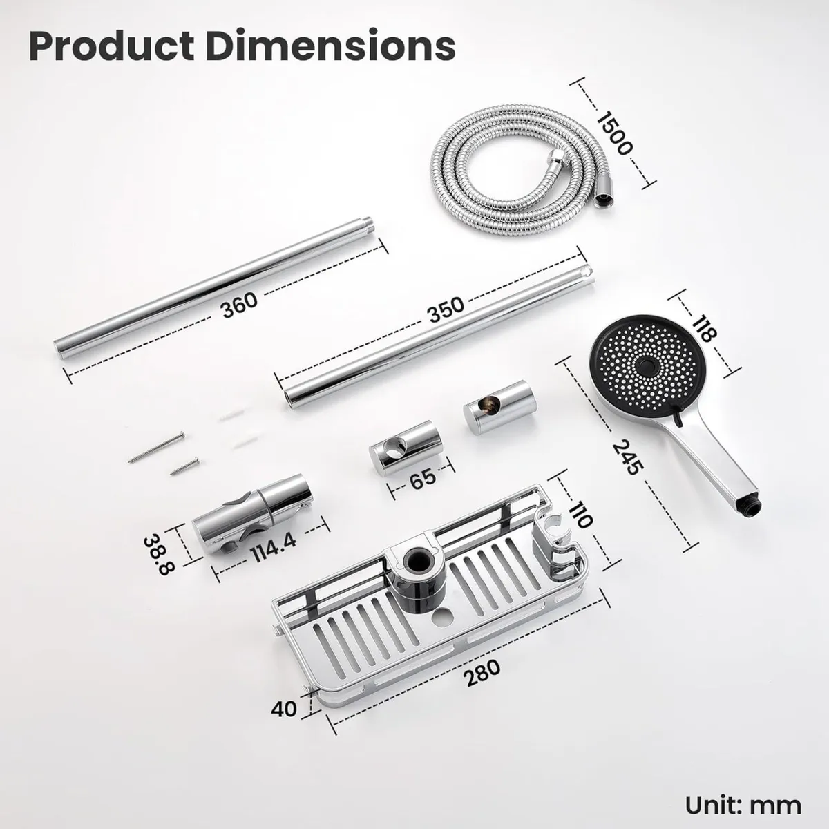 70cm Shower Riser Rail with Soap Dish and 5-Mode - Image 2