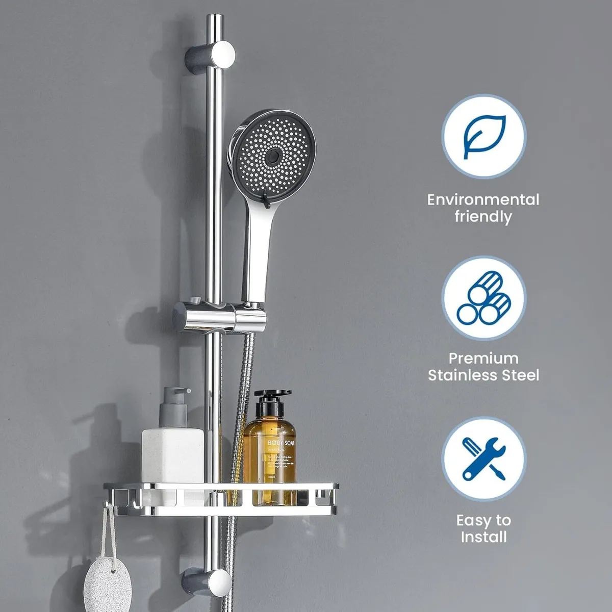 70cm Shower Riser Rail with Soap Dish and 5-Mode - Image 3