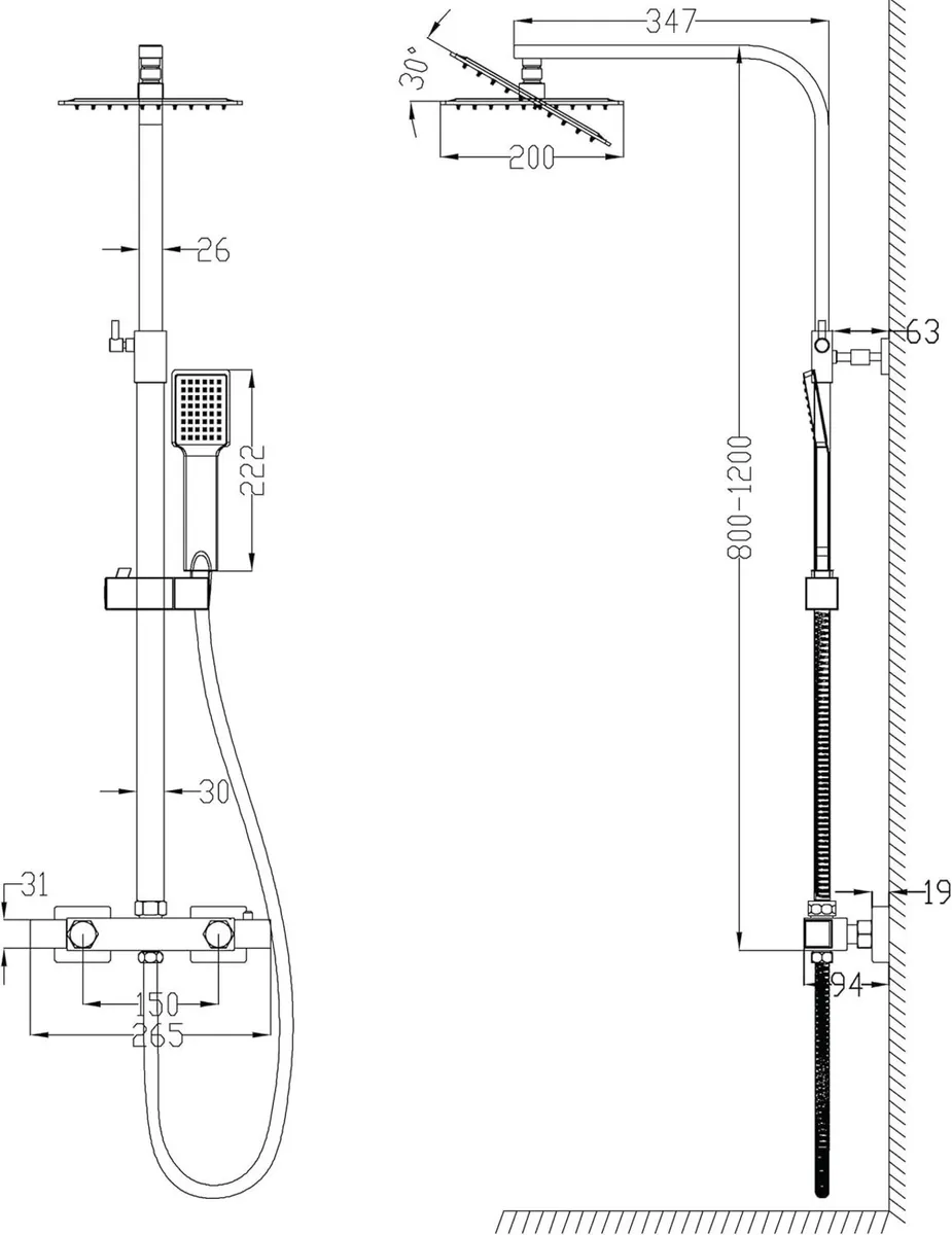 Bathroom Thermostatic Shower Mixer Set Handheld - Image 2