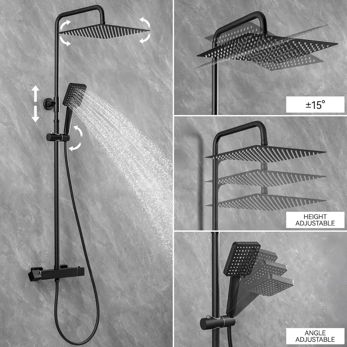 Thermostatic Shower Mixer Set with 12 Square - Image 3