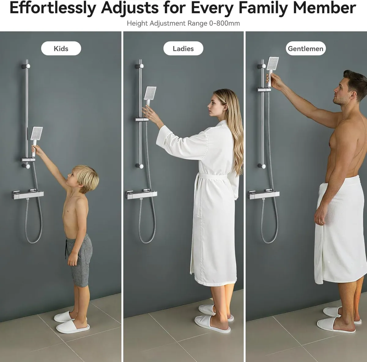 90cm Shower Riser Rail - Adjustable 360degreesSwiv - Image 4