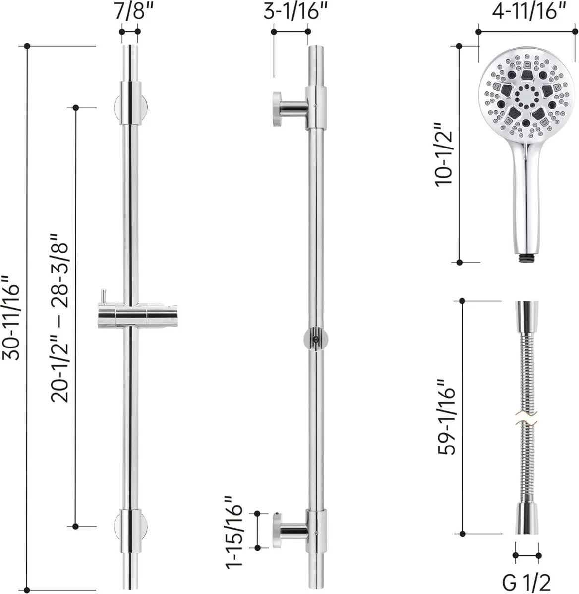 Shower Rail Set 78CM Riser Kit 9 Sprays High - Image 2