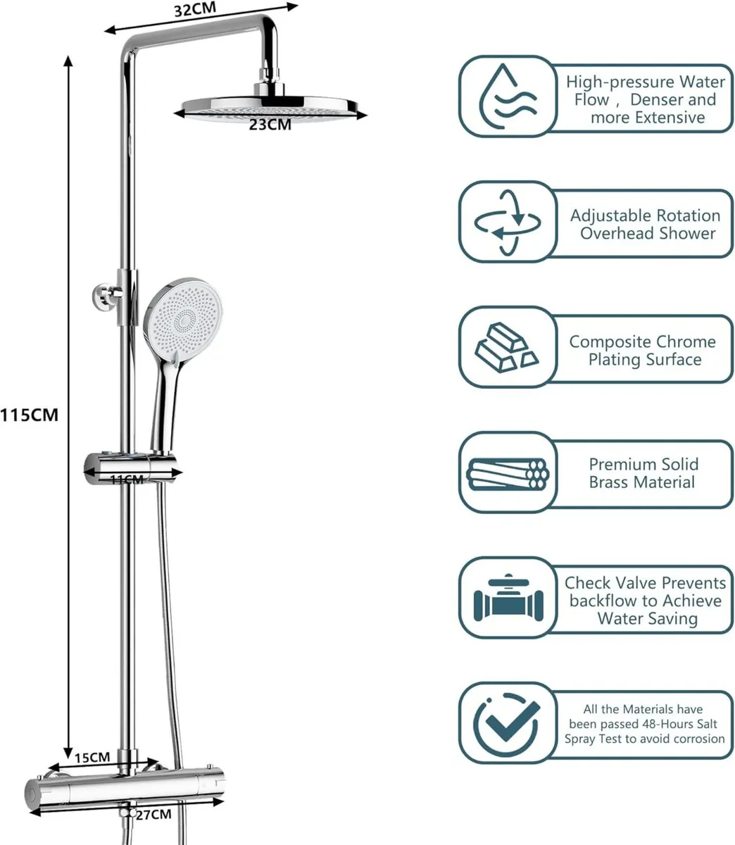 Thermostatic Shower Mixer Set Tap Adjustable - Image 2