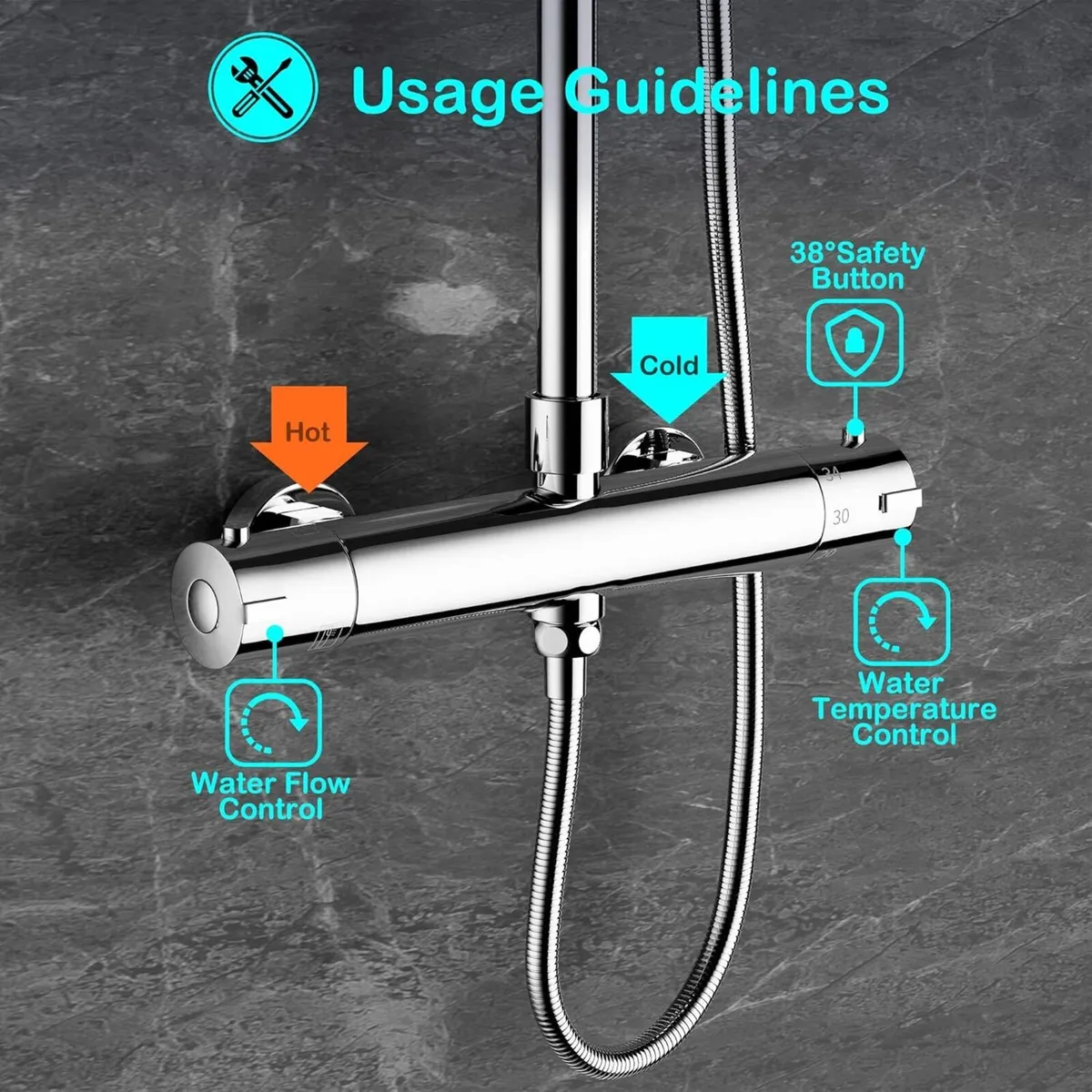 Thermostatic Shower Mixer Set Tap Adjustable - Image 3