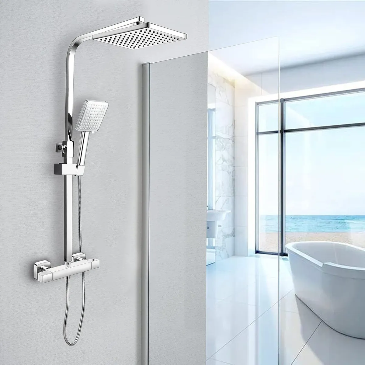 Shower System Thermostatic Set Chrome Riser Rail - Image 1
