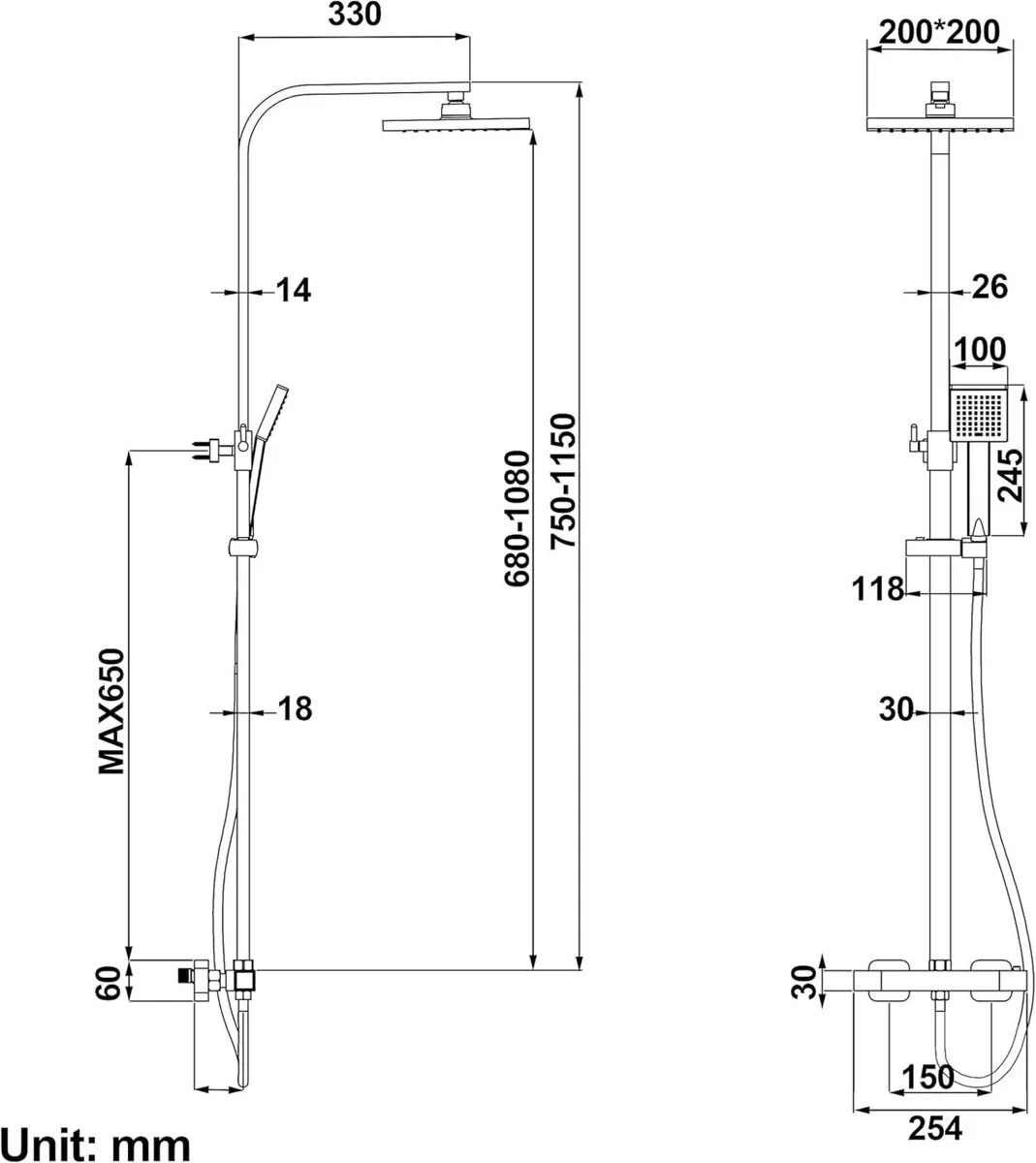 Shower System Thermostatic Set Chrome Riser Rail - Image 2