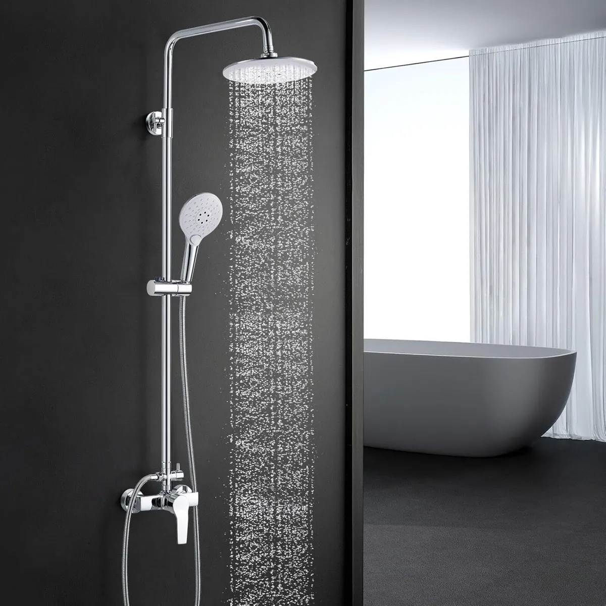 Shower System with Diverter Chrome Mixer Set 21cm - Image 1