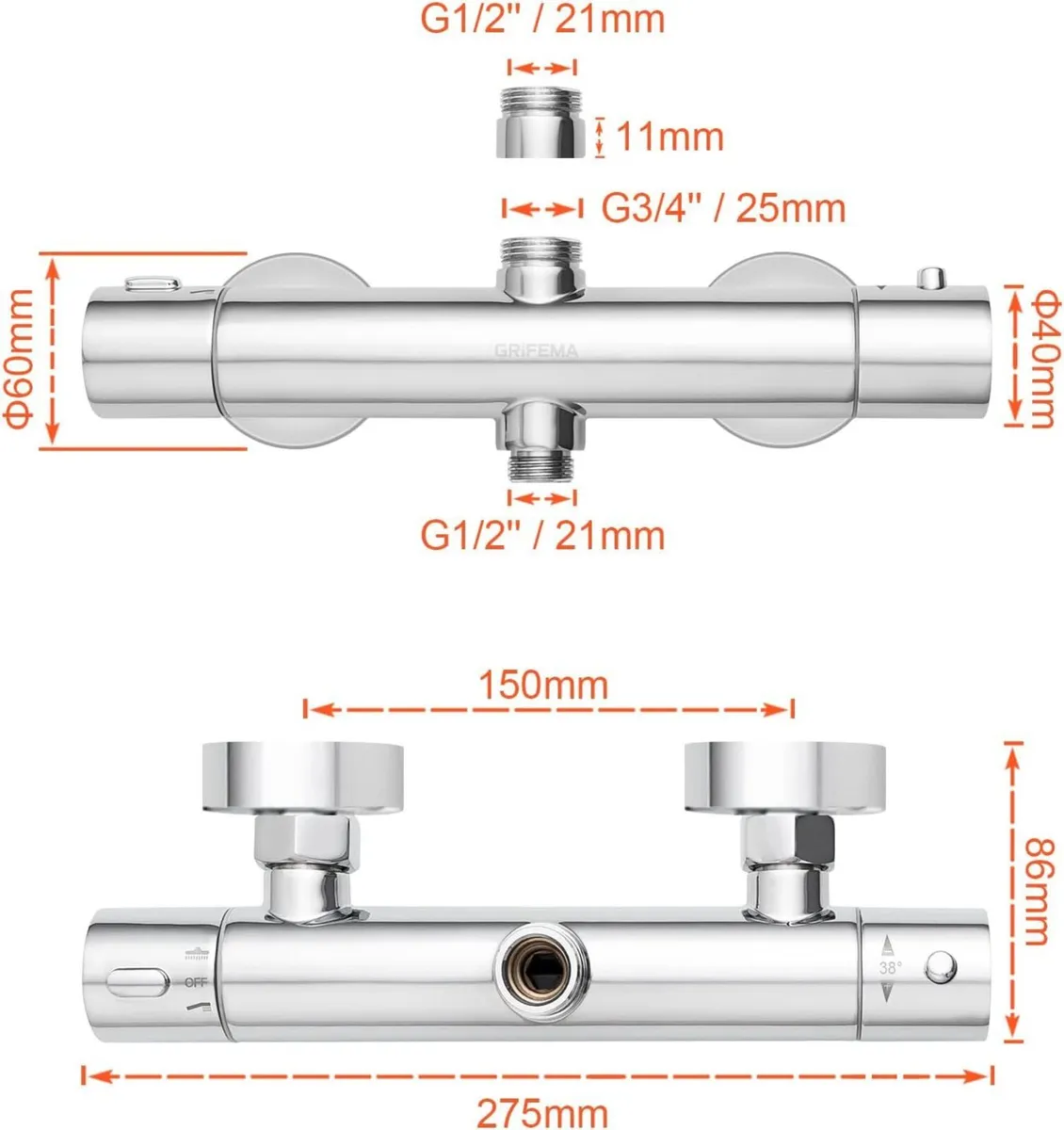 G17005 Thermostatic Shower Mixer Bar Two Outlet - Image 2