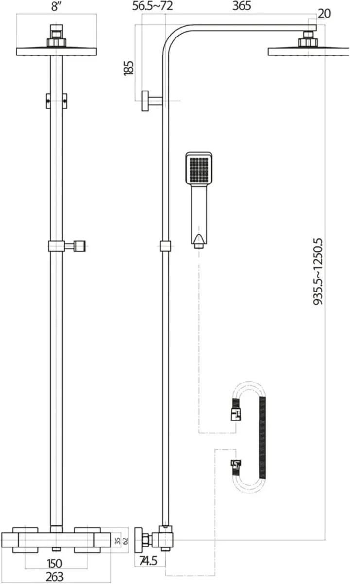 Thermostatic Shower System Mixer Set with - Image 3
