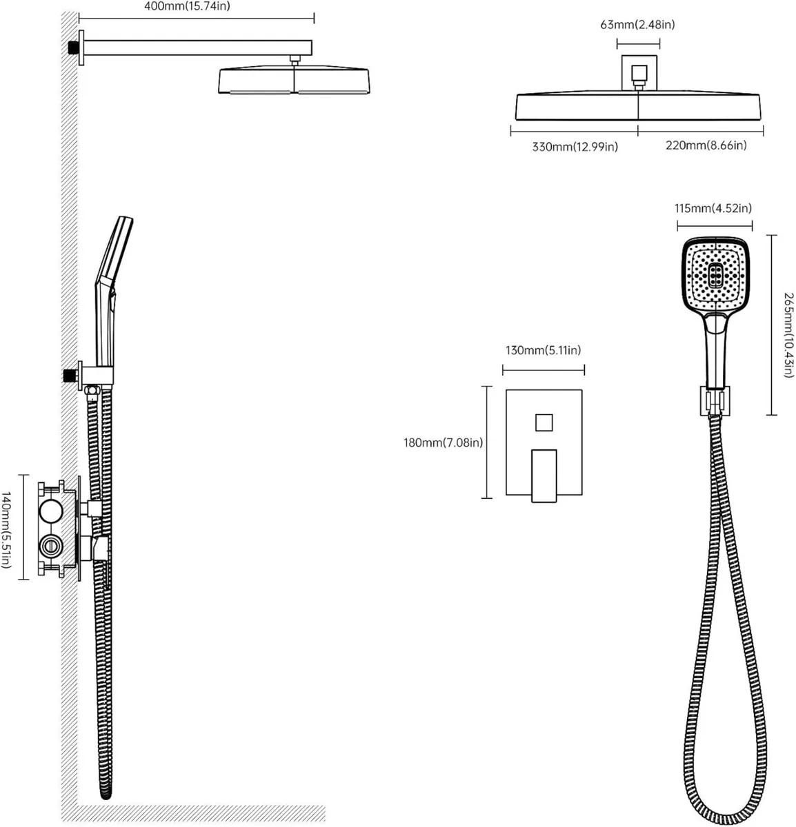 Rainfall Shower Set - 11 Large Waterfall Head - Image 3