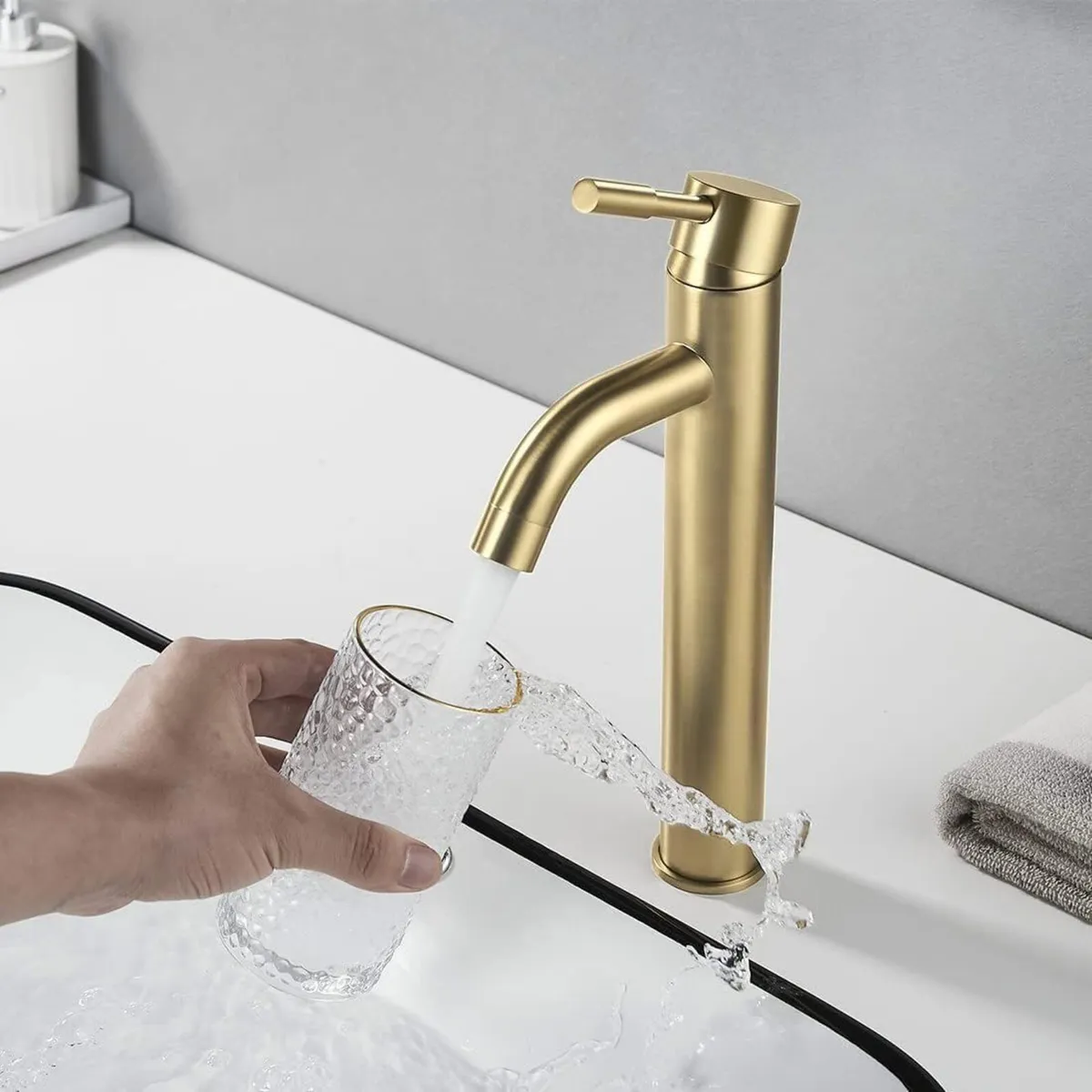 Tall Basin Taps Gold Solid Brass High Rise - Image 4