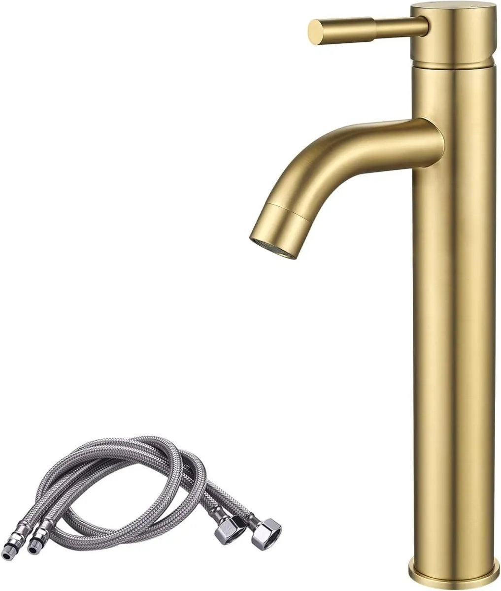 Tall Basin Taps Gold Solid Brass High Rise - Image 1