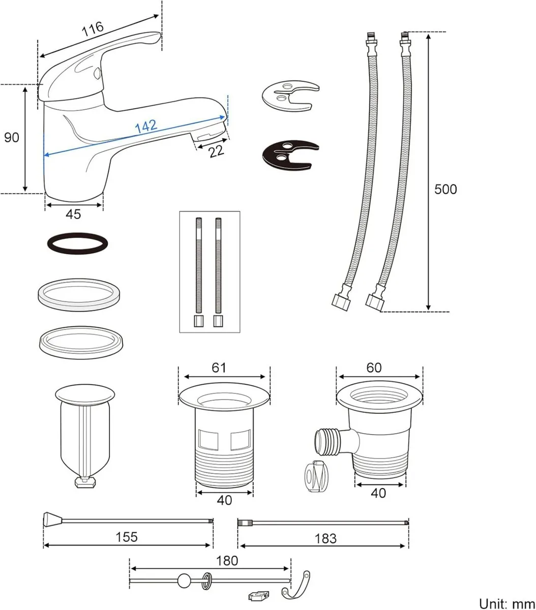 Basin Mixer Tap with Pop Up Waste Bathroom Sink - Image 2