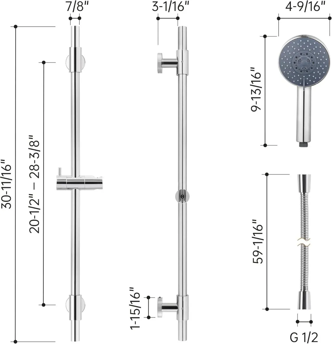 Shower Rail Set 78CM Riser Kit 5 Sprays High - Image 2