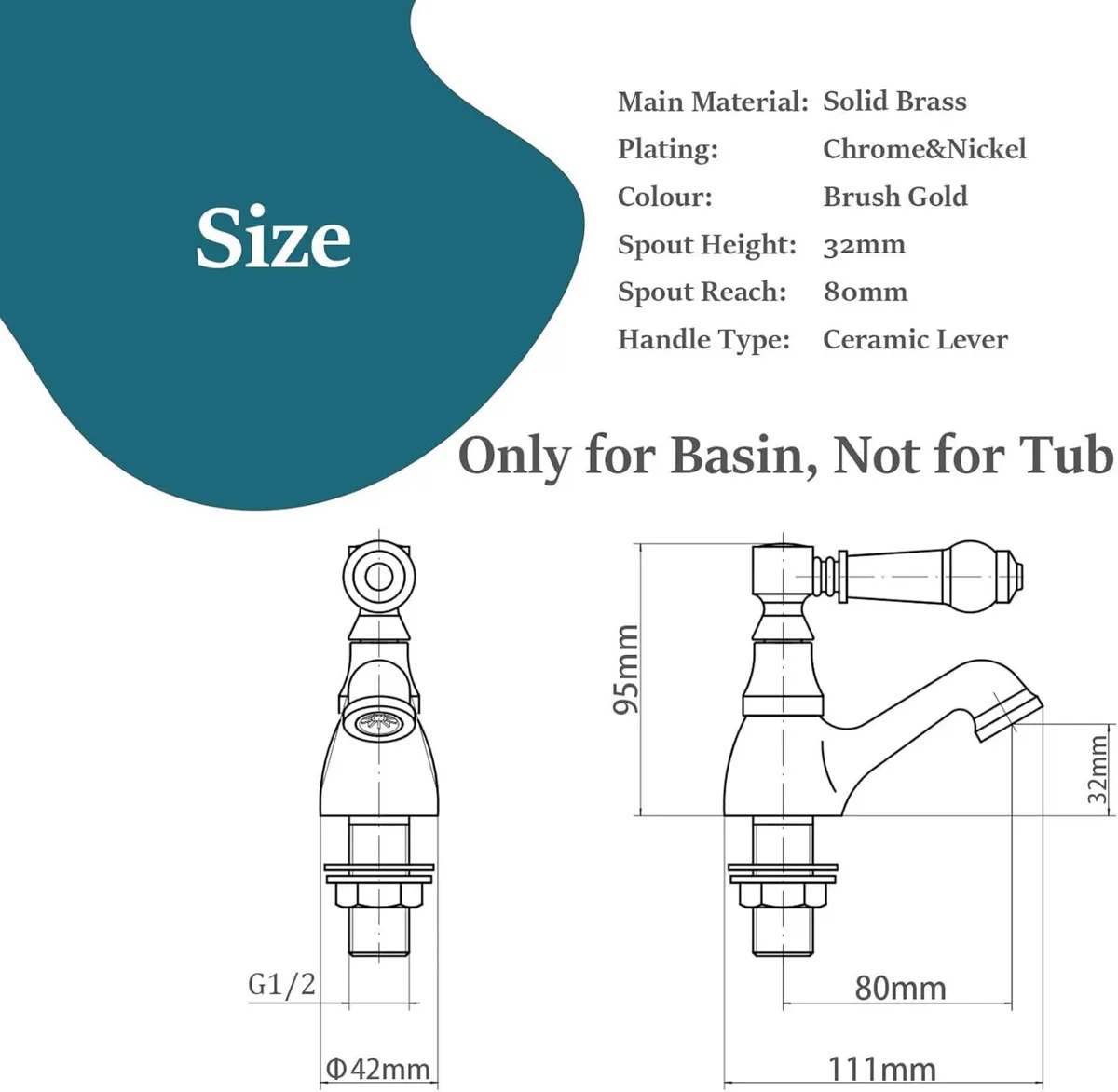 Brushed Gold Basin Taps Pair Victorian Bathroom - Image 3