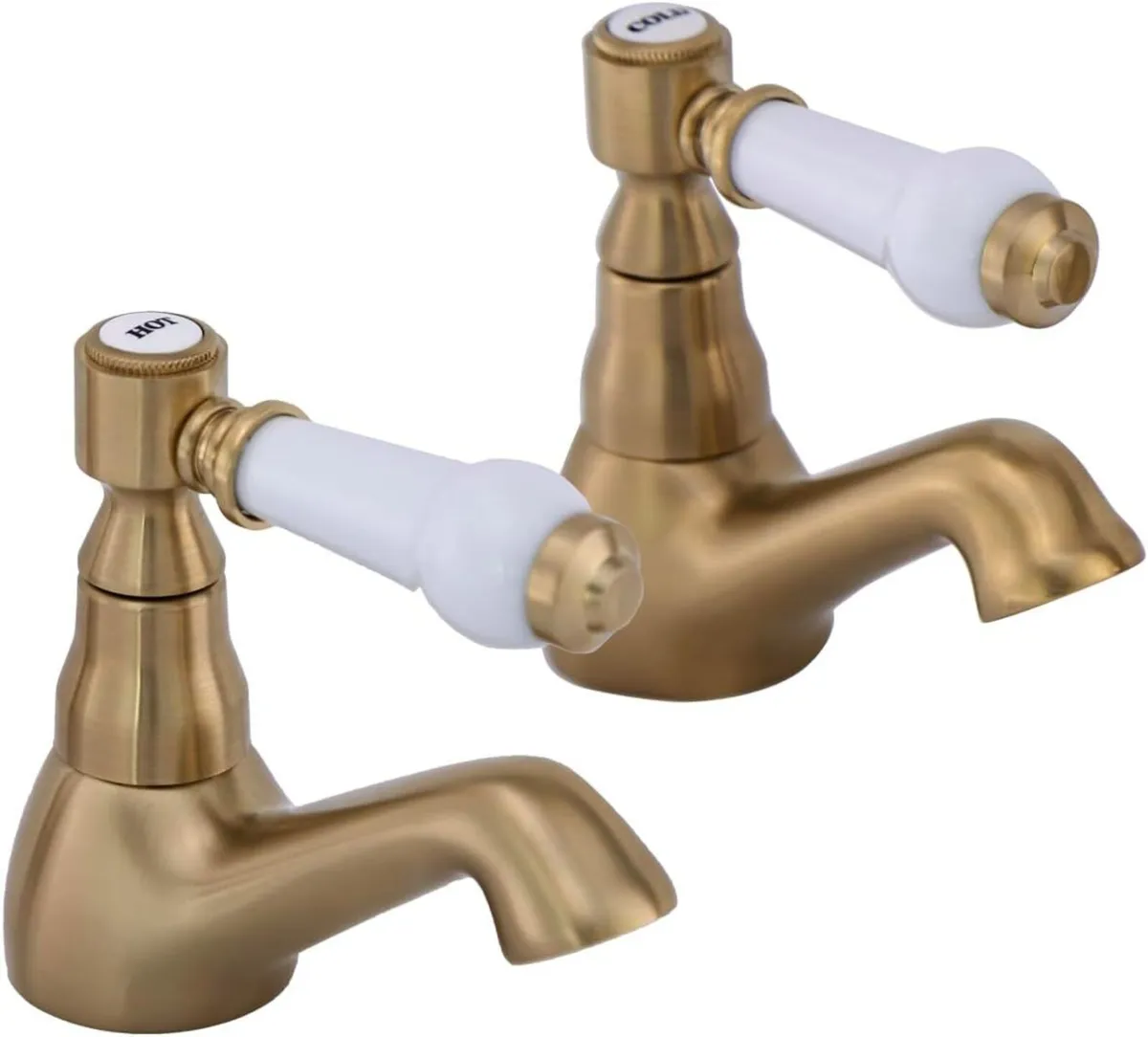 Brushed Gold Basin Taps Pair Victorian Bathroom - Image 1