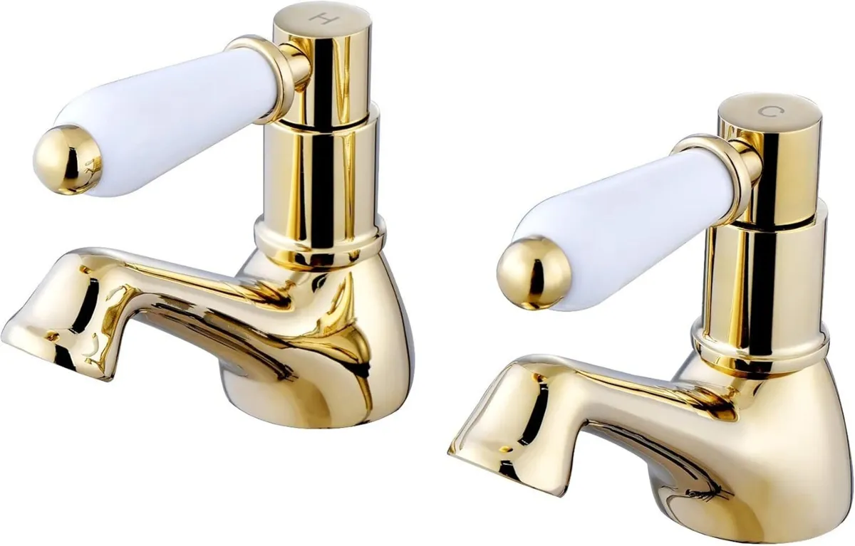 Downton BT0606 Hot and Cold Basin Taps with White - Image 1
