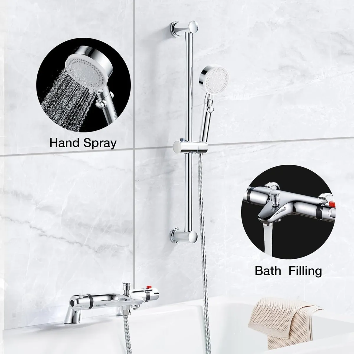 Thermostatic Bath Shower Mixer Tap with Riser Kit - Image 4