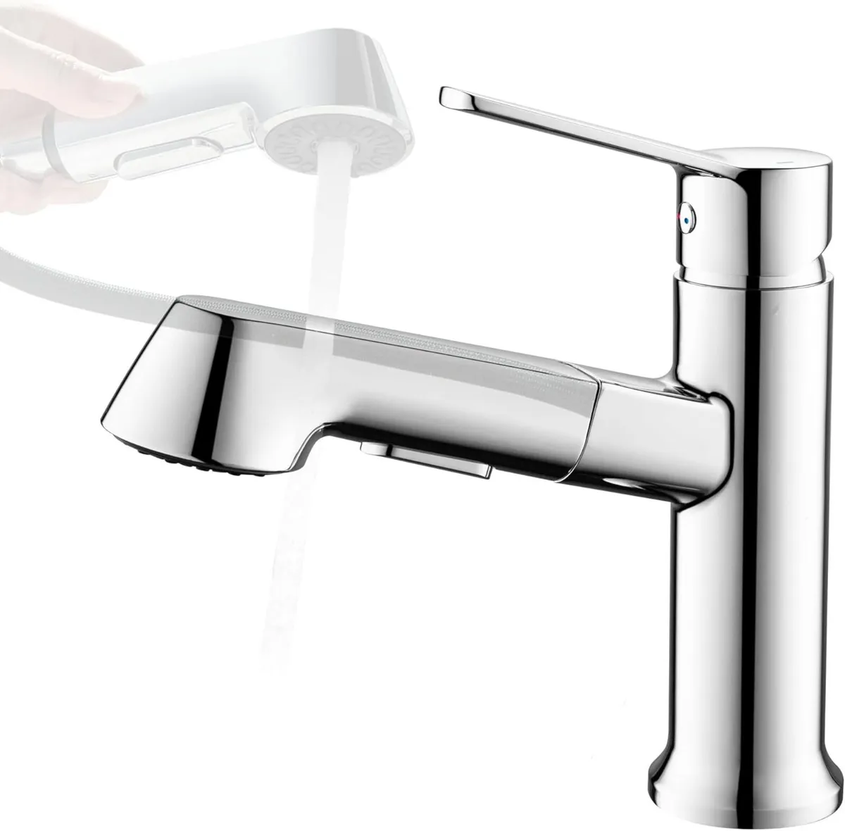 Bathroom Tap Washbasin with Pull-Out Shower Head - Image 1